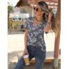 Zeagoo Womens Short Sleeve Shirts for Summer Casual V-Neck Blouse Shirts 2025 Dressy Tops with Pleats(Grey Floral)