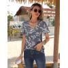 Zeagoo Womens Short Sleeve Shirts for Summer Casual V-Neck Blouse Shirts 2025 Dressy Tops with Pleats(Grey Floral)
