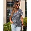 Zeagoo Womens Short Sleeve Shirts for Summer Casual V-Neck Blouse Shirts 2025 Dressy Tops with Pleats(Grey Floral)
