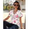 Zeagoo Womens Short Sleeve Shirts for Summer Casual V-Neck Blouse Shirts 2025 Dressy Tops with Pleats(Pink Floral)