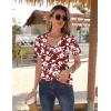 Zeagoo Womens Short Sleeve Shirts for Summer Casual V-Neck Blouse Shirts 2025 Dressy Tops with Pleats(Red Floral)