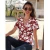 Zeagoo Womens Short Sleeve Shirts for Summer Casual V-Neck Blouse Shirts 2025 Dressy Tops with Pleats(Red Floral)