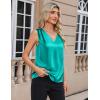 Zeagoo Women’s Silk Satin Camisole Tank Tops V Neck Pleated Dressy Casual Sleeveless Blouses Summer Business Work Shirts(Peacock Blue)