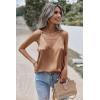 Zeagoo Womens Silk Satin Tank Tops V Neck Sleeveless Camisole Cami Spaghetti Straps Blouse Summer Loose Racerback Shirt(Camel)