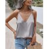 Zeagoo Womens Silk Satin Tank Tops V Neck Sleeveless Camisole Cami Spaghetti Straps Blouse Summer Loose Racerback Shirt(Grey)