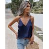 Zeagoo Womens Silk Satin Tank Tops V Neck Sleeveless Camisole Cami Spaghetti Straps Blouse Summer Loose Racerback Shirt(Navy Blue)