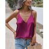 Zeagoo Womens Silk Satin Tank Tops V Neck Sleeveless Camisole Cami Spaghetti Straps Blouse Summer Loose Racerback Shirt(Rose Red)