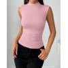Zeagoo Womens Sleeveless Mock Turtleneck Tank Tops Slim Fit Stretch Ribbed Tops Casual Basic Layering Shirts 2026(Pink)