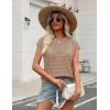 Zeagoo Womens Spring Summer Crochet Tops Cap Sleeve Sweater Vest Hollow Out Pullover Shirts Beach Vacation Clothes(Khaki)