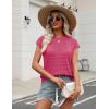 Zeagoo Womens Spring Summer Crochet Tops Cap Sleeve Sweater Vest Hollow Out Pullover Shirts Beach Vacation Clothes(Rose Red)