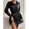 Zeagoo Women’s Stain Long Sleeve Dress Button Down Shirts Tunic Dresses Casual V-Neck Mini Dress with Belt(01-black)