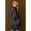 Zeagoo Women’s Stain Long Sleeve Dress Button Down Shirts Tunic Dresses Casual V-Neck Mini Dress with Belt(01-black)