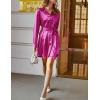 Zeagoo Women’s Stain Long Sleeve Dress Button Down Shirts Tunic Dresses Casual V-Neck Mini Dress with Belt(01-hot Pink)