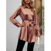 Zeagoo Women’s Stain Long Sleeve Dress Button Down Shirts Tunic Dresses Casual V-Neck Mini Dress with Belt(Bc)