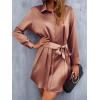 Zeagoo Women’s Stain Long Sleeve Dress Button Down Shirts Tunic Dresses Casual V-Neck Mini Dress with Belt(Bc)