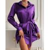 Zeagoo Women’s Stain Long Sleeve Dress Button Down Shirts Tunic Dresses Casual V-Neck Mini Dress with Belt(Deep Purple)