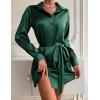 Zeagoo Women’s Stain Long Sleeve Dress Button Down Shirts Tunic Dresses Casual V-Neck Mini Dress with Belt(Green)