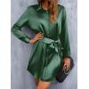Zeagoo Women’s Stain Long Sleeve Dress Button Down Shirts Tunic Dresses Casual V-Neck Mini Dress with Belt(Green)