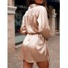 Zeagoo Women’s Stain Long Sleeve Dress Button Down Shirts Tunic Dresses Casual V-Neck Mini Dress with Belt(Khaki)