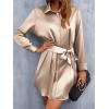 Zeagoo Women’s Stain Long Sleeve Dress Button Down Shirts Tunic Dresses Casual V-Neck Mini Dress with Belt(Khaki-2)