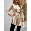 Zeagoo Women’s Stain Long Sleeve Dress Button Down Shirts Tunic Dresses Casual V-Neck Mini Dress with Belt(Khaki-2)