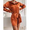 Zeagoo Women’s Stain Long Sleeve Dress Button Down Shirts Tunic Dresses Casual V-Neck Mini Dress with Belt(Orange)