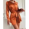 Zeagoo Women’s Stain Long Sleeve Dress Button Down Shirts Tunic Dresses Casual V-Neck Mini Dress with Belt(Orange)