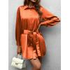 Zeagoo Women’s Stain Long Sleeve Dress Button Down Shirts Tunic Dresses Casual V-Neck Mini Dress with Belt(Orange)
