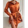 Zeagoo Women’s Stain Long Sleeve Dress Button Down Shirts Tunic Dresses Casual V-Neck Mini Dress with Belt(Orange)