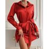 Zeagoo Women’s Stain Long Sleeve Dress Button Down Shirts Tunic Dresses Casual V-Neck Mini Dress with Belt(Red)