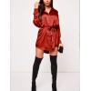 Zeagoo Women’s Stain Long Sleeve Dress Button Down Shirts Tunic Dresses Casual V-Neck Mini Dress with Belt(Red)