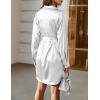 Zeagoo Women’s Stain Long Sleeve Dress Button Down Shirts Tunic Dresses Casual V-Neck Mini Dress with Belt(White)