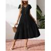 Zeagoo Women’s Summer Casual Dress Flutter Short Sleeve V Neck Button Down Tiered Flowy Long Dress with Pockets(Black)