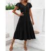 Zeagoo Women’s Summer Casual Dress Flutter Short Sleeve V Neck Button Down Tiered Flowy Long Dress with Pockets(Black)