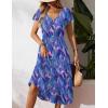 Zeagoo Women’s Summer Casual Dress Flutter Short Sleeve V Neck Button Down Tiered Flowy Long Dress with Pockets(Blue Floral)