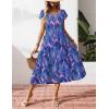 Zeagoo Women’s Summer Casual Dress Flutter Short Sleeve V Neck Button Down Tiered Flowy Long Dress with Pockets(Blue Floral)
