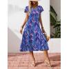 Zeagoo Women’s Summer Casual Dress Flutter Short Sleeve V Neck Button Down Tiered Flowy Long Dress with Pockets(Blue Floral)