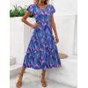 Zeagoo Women’s Summer Casual Dress Flutter Short Sleeve V Neck Button Down Tiered Flowy Long Dress with Pockets(Blue Floral)