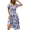 Zeagoo Women’s Summer Casual Dress Flutter Short Sleeve V Neck Button Down Tiered Flowy Long Dress with Pockets(Floral-4)