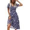 Zeagoo Women’s Summer Casual Dress Flutter Short Sleeve V Neck Button Down Tiered Flowy Long Dress with Pockets(Floral-xh445)