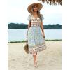 Zeagoo Women’s Summer Casual Dress Flutter Short Sleeve V Neck Button Down Tiered Flowy Long Dress with Pockets(Floral-xh446)