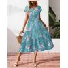 Zeagoo Women’s Summer Casual Dress Flutter Short Sleeve V Neck Button Down Tiered Flowy Long Dress with Pockets(Floral-zw774)
