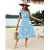 Zeagoo Women’s Summer Casual Dress Flutter Short Sleeve V Neck Button Down Tiered Flowy Long Dress with Pockets(Floral-zw774)