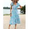Zeagoo Women’s Summer Casual Dress Flutter Short Sleeve V Neck Button Down Tiered Flowy Long Dress with Pockets(Floral-zw774)
