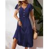 Zeagoo Women’s Summer Casual Dress Flutter Short Sleeve V Neck Button Down Tiered Flowy Long Dress with Pockets(Navy Blue)