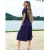 Zeagoo Women’s Summer Casual Dress Flutter Short Sleeve V Neck Button Down Tiered Flowy Long Dress with Pockets(Navy Blue)