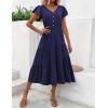 Zeagoo Women’s Summer Casual Dress Flutter Short Sleeve V Neck Button Down Tiered Flowy Long Dress with Pockets(Navy Blue)