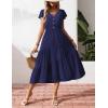 Zeagoo Women’s Summer Casual Dress Flutter Short Sleeve V Neck Button Down Tiered Flowy Long Dress with Pockets(Navy Blue)