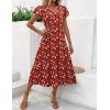 Zeagoo Women’s Summer Casual Dress Flutter Short Sleeve V Neck Button Down Tiered Flowy Long Dress with Pockets(Red Floral)