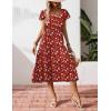 Zeagoo Women’s Summer Casual Dress Flutter Short Sleeve V Neck Button Down Tiered Flowy Long Dress with Pockets(Red Floral)